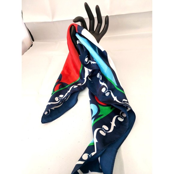 Vintage Unbranded Swirls Design Red White Blue Scarf Bandana 19x19 Polyester - Picture 5 of 5